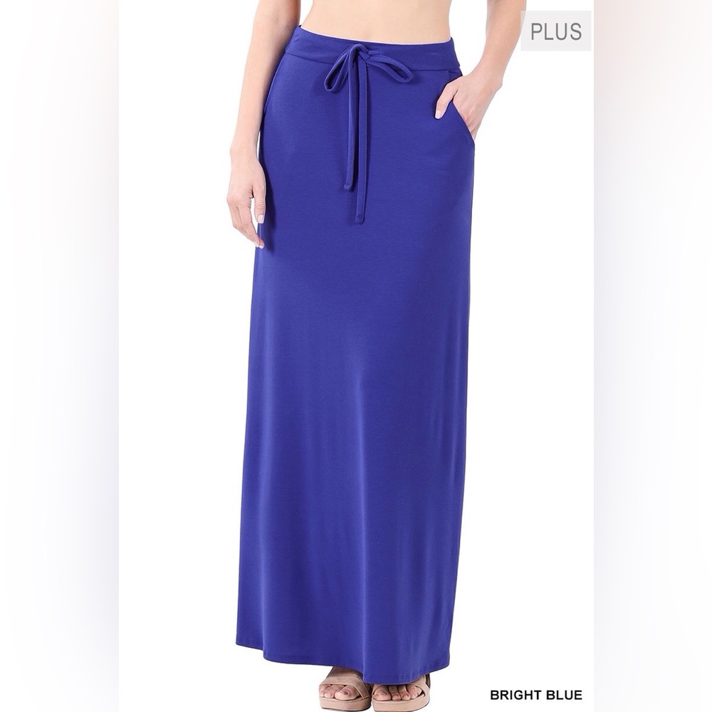 ZENANA NWT 🐈 Skirt Plus Royal Blue Rayon spandex drawstring 41inch length